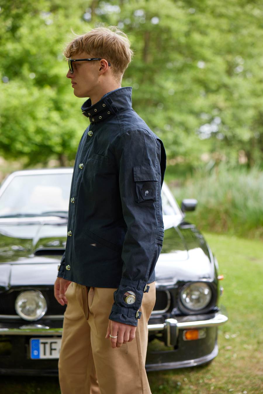 Bowler Racing Jacke mit Uhrenfenster Navy
