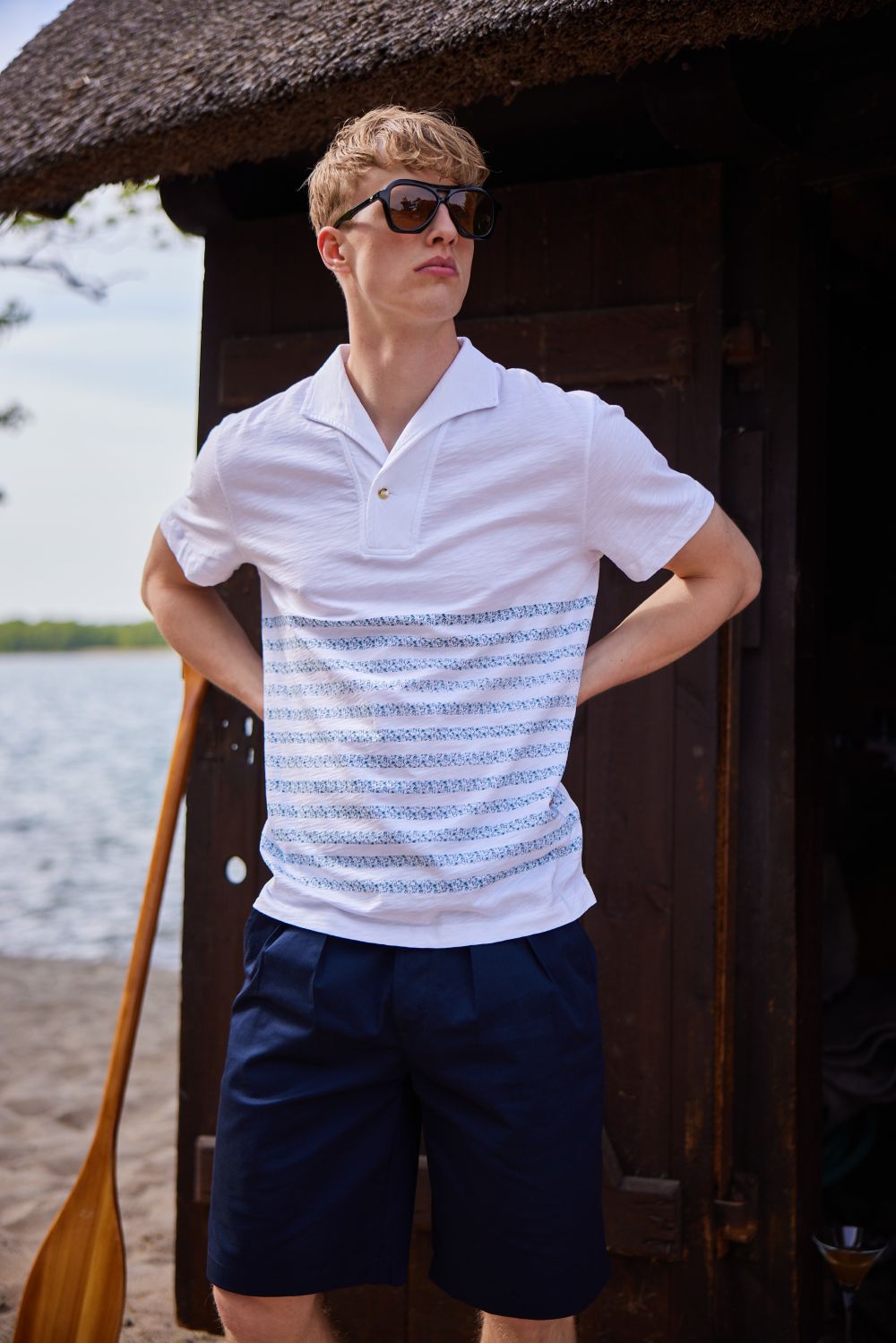 LA CONCH Playshirt "Bretoniere" weiß gestreifter Bahamas Allover-Print