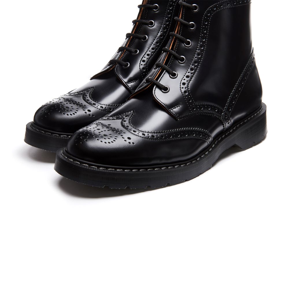 Solovair Black Hi-Shine 6 Eye Brogue Boot