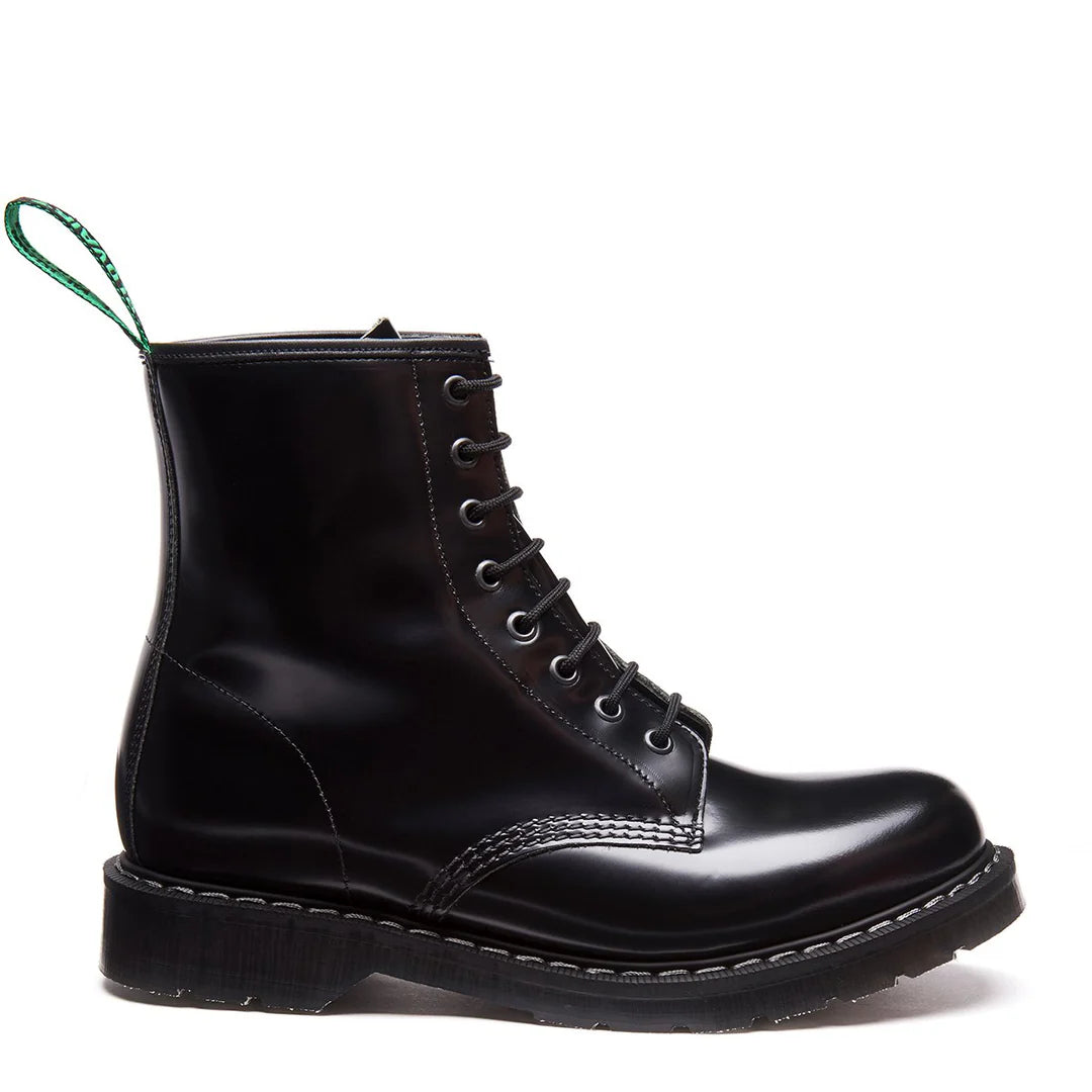 Solovair Black Hi-Shine 8 Eye Derby Boot