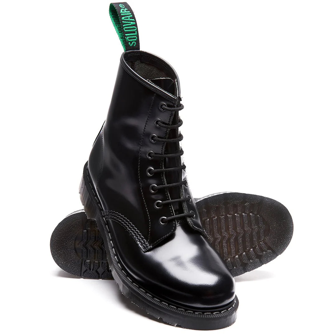 Solovair Black Hi-Shine 8 Eye Derby Boot