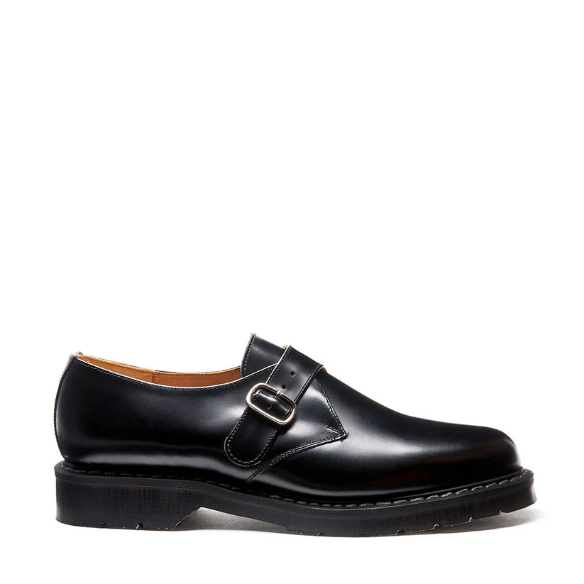 Solovair Black Hi-Shine Single Buckle Monk Shoe