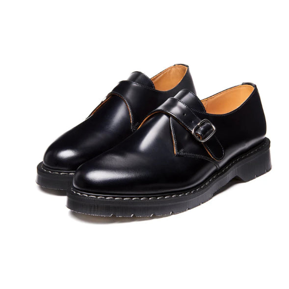 Solovair Black Hi-Shine Single Buckle Monk Shoe