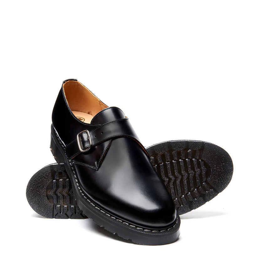 Solovair Black Hi-Shine Single Buckle Monk Shoe