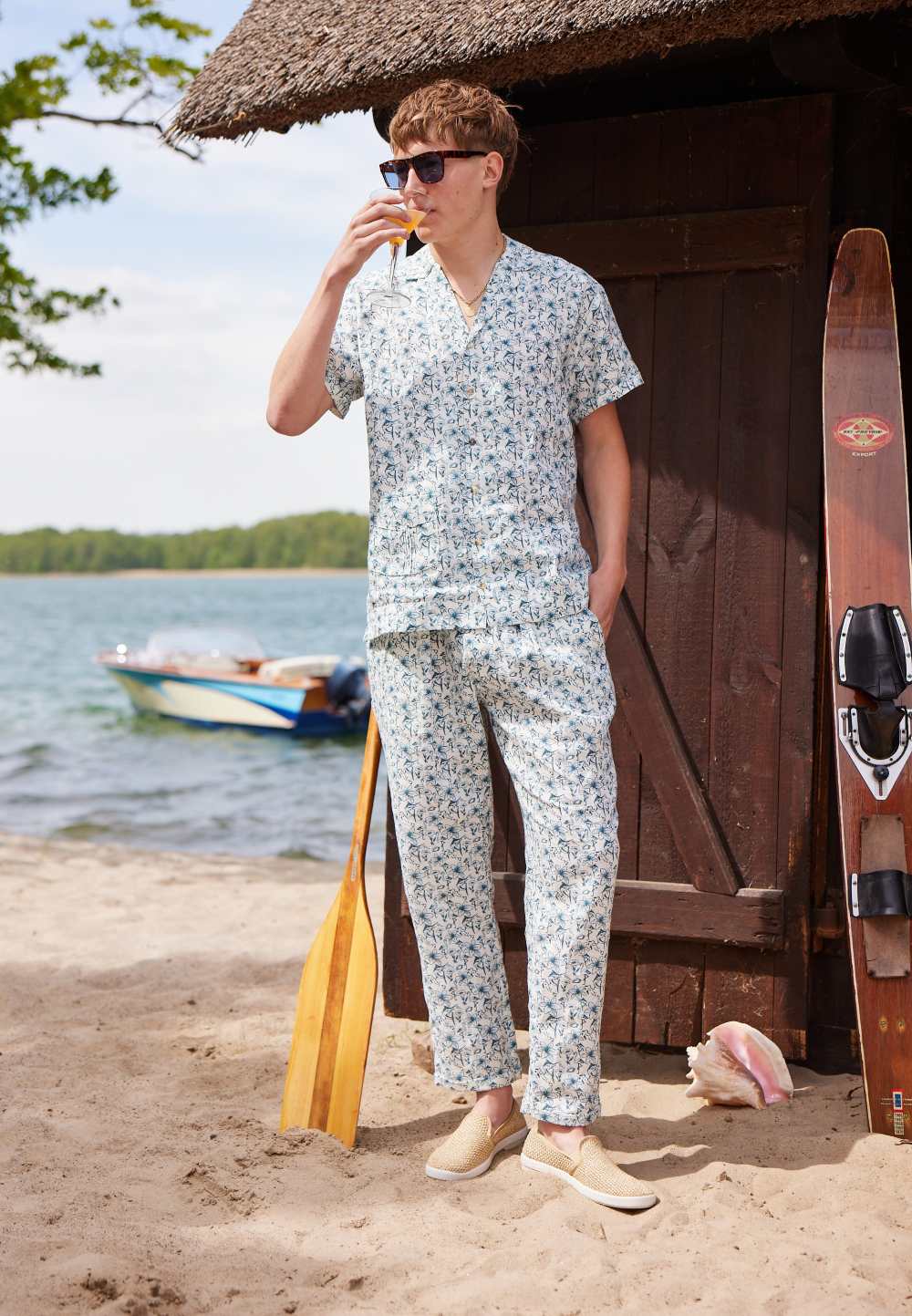 LA CONCH "Grand Bahama" Gurkha Leinenhose Allover-Print
