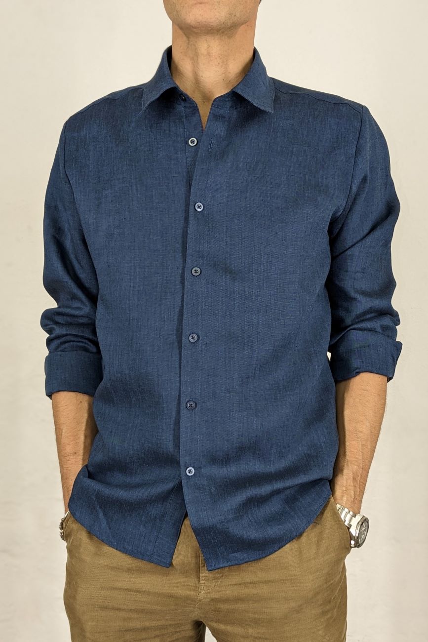 Director´s Cut Hemd "Wilson" Leinen Navy