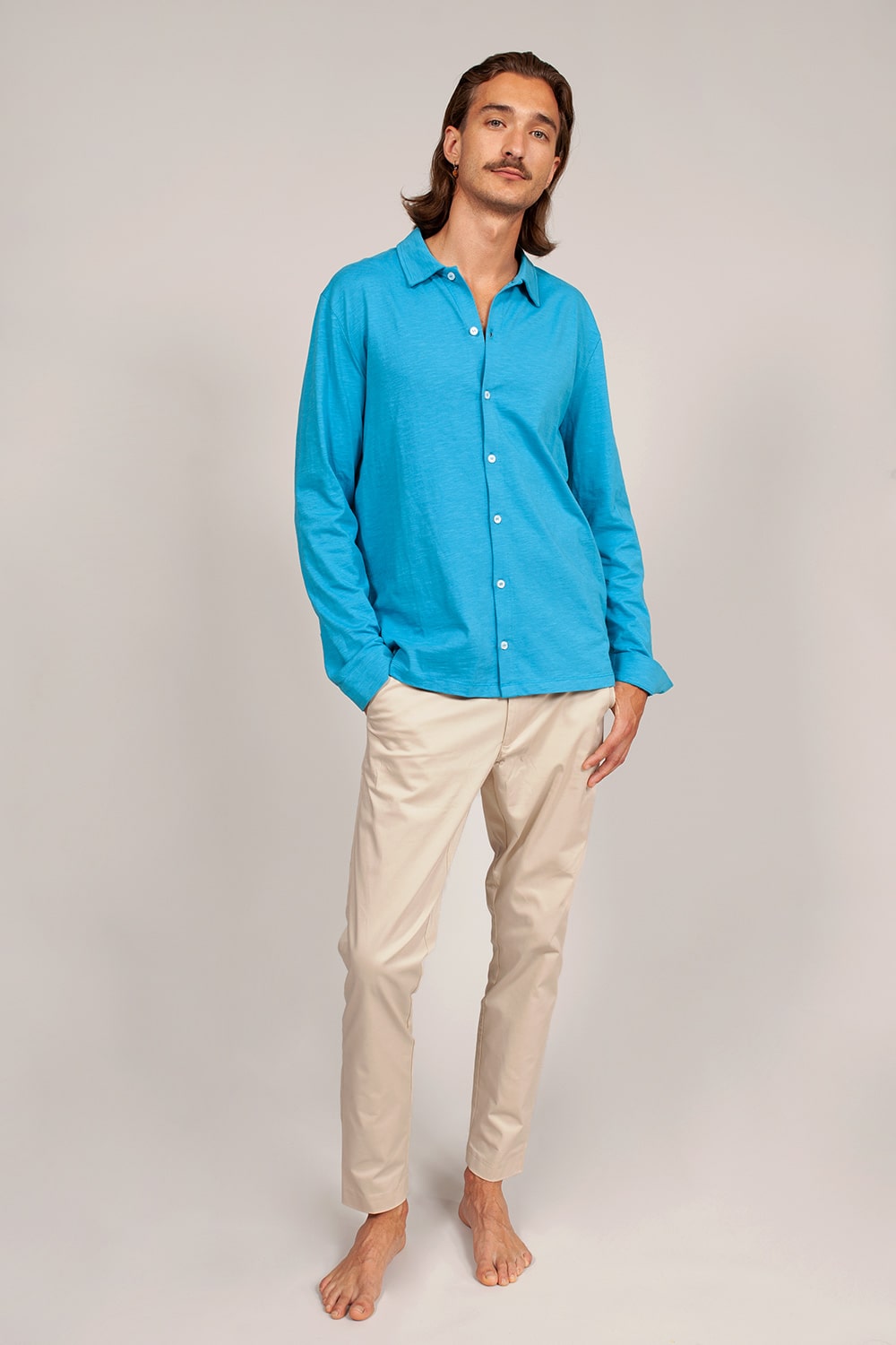 Bowler Berlin "Diplomat" Longsleeve Buttoned Polo Flame Blue Moon