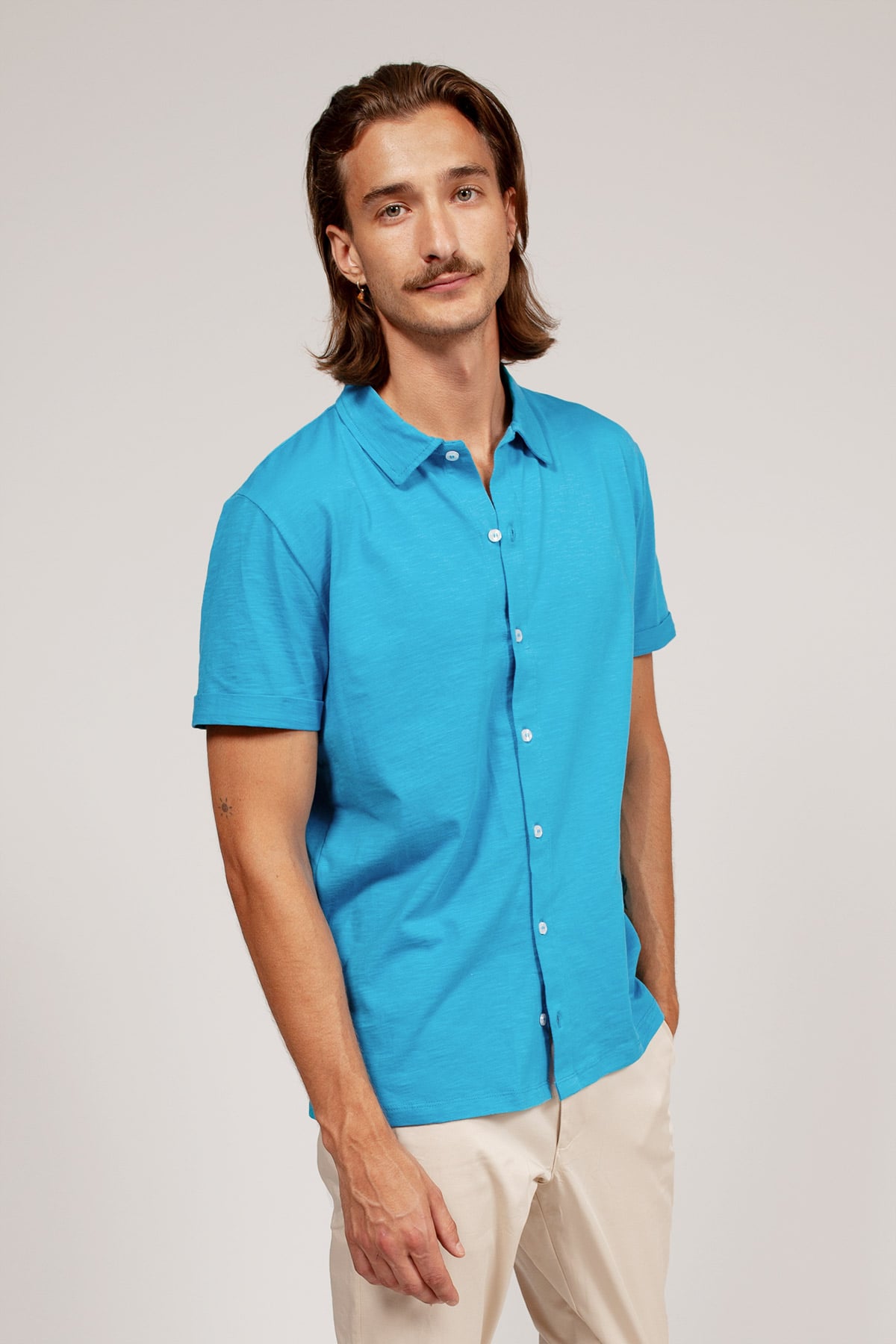 Bowler Berlin "Diplomat" Shortsleeve Buttoned Polo Flame Blue Moon