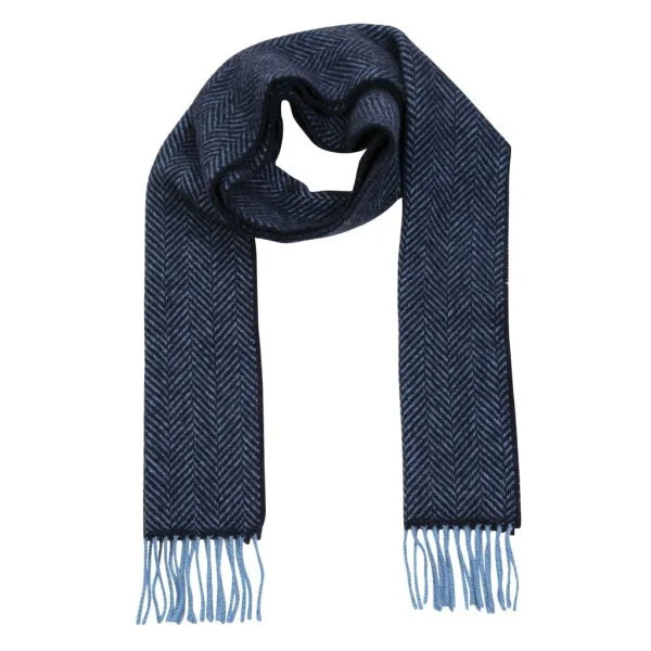 Irischer Wollschal Merino Kaschmir Blauer Fischgrat