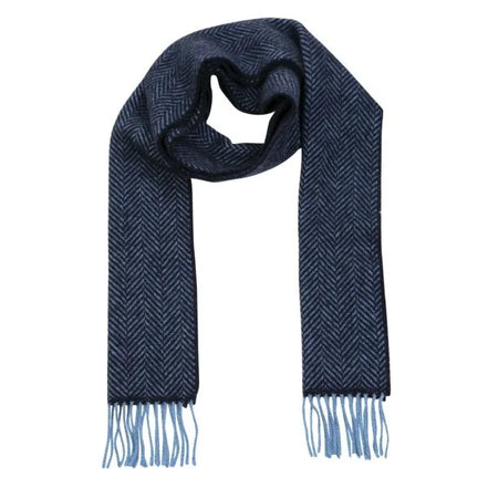 Irischer Wollschal Merino Kaschmir Blauer Fischgrat