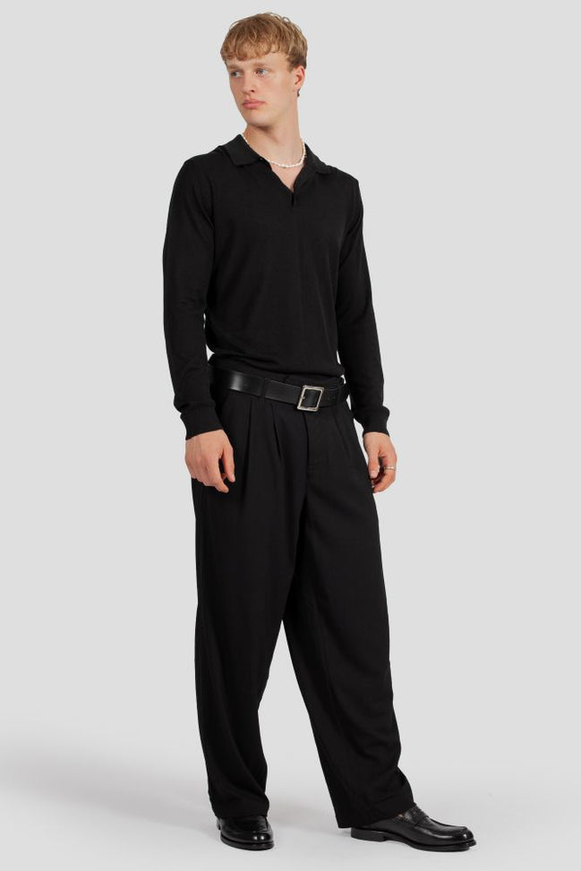Bowler Berlin "Oxford Rower" Hose Schwarz (high waist & wide leg)