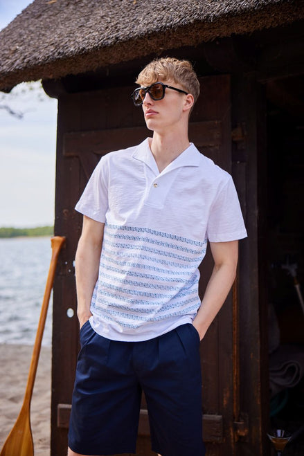 LA CONCH Playshirt "Bretoniere" weiß gestreifter Bahamas Allover-Print