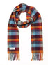 Irischer Wollschal Lang Orange, Blaugrün, Jeansblau, Kariert