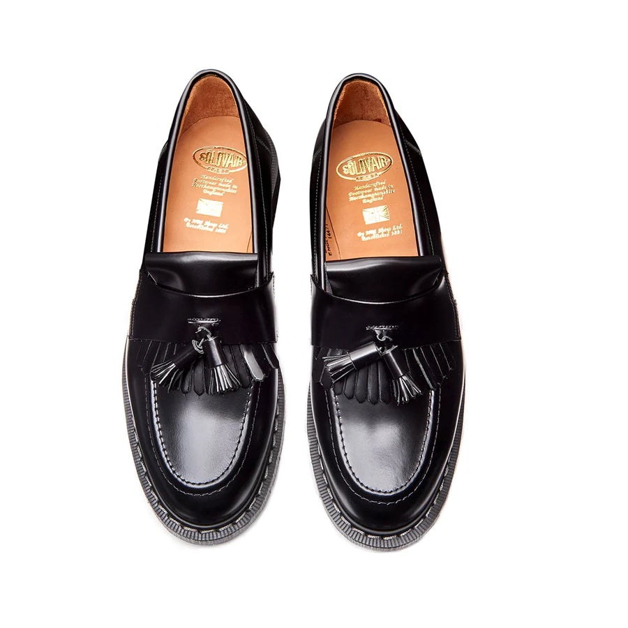 Solovair Black Hi-Shine Tassle Loafer