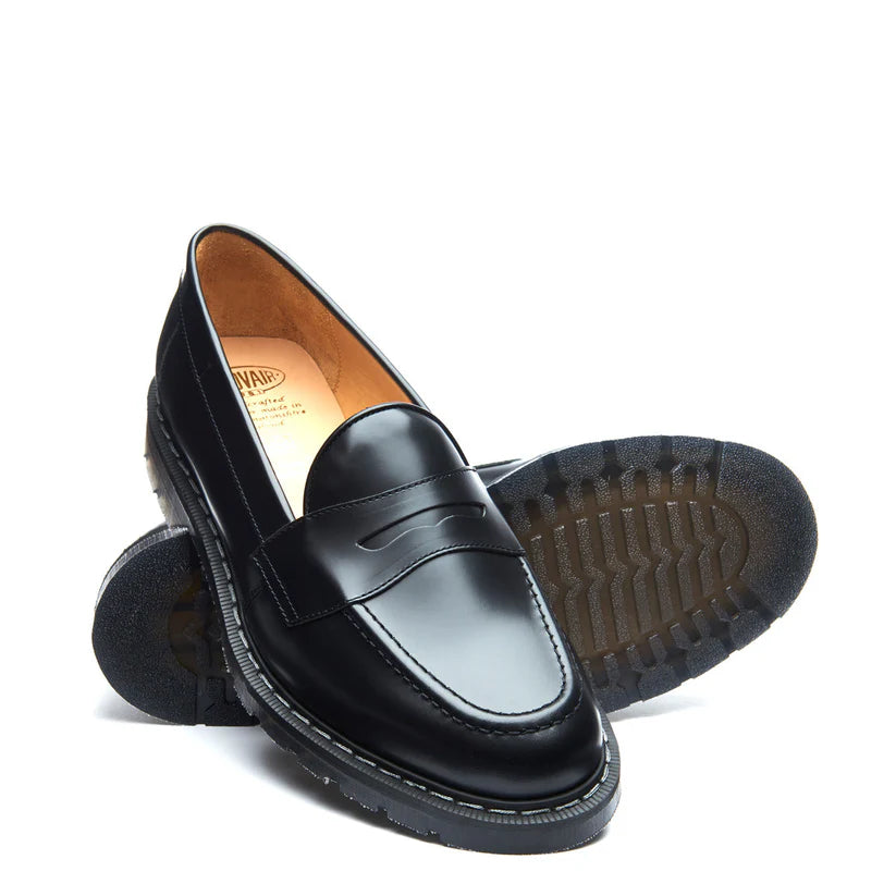 Solovair Black Hi-Shine Penny Loafer