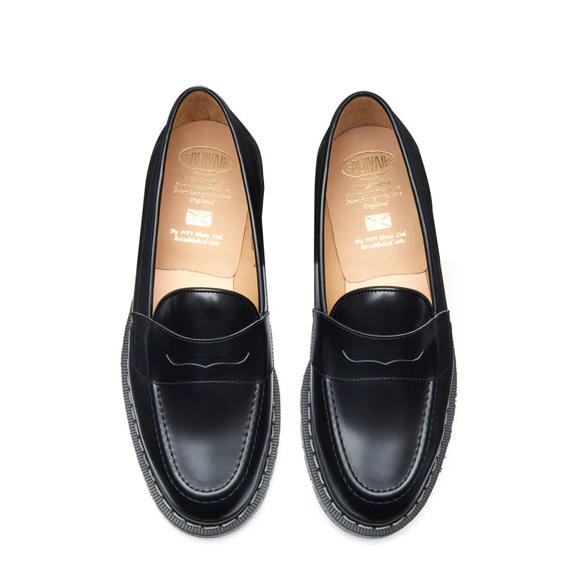 Solovair Black Hi-Shine Penny Loafer