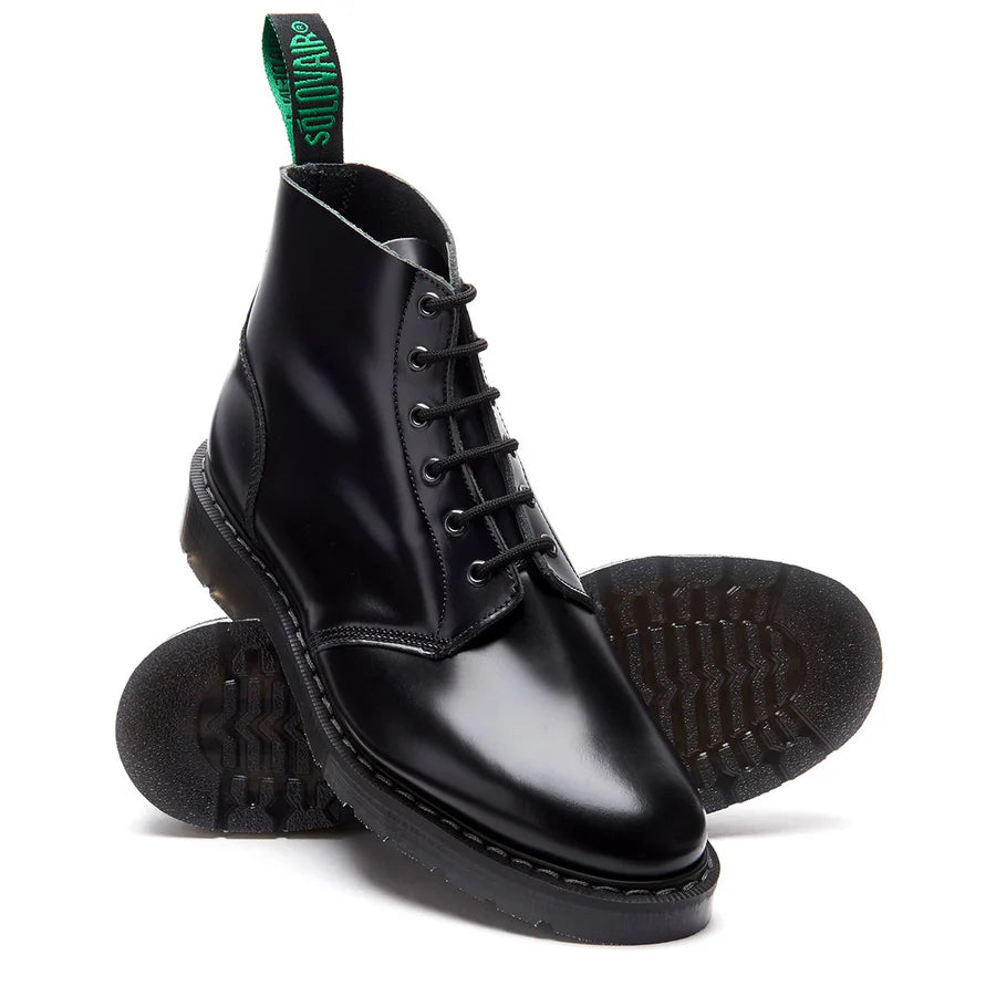 Solovair Black Hi-Shine 6 Eye Astronaut Boot