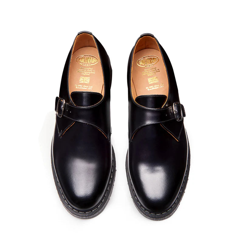 Solovair Black Hi-Shine Single Buckle Monk Shoe