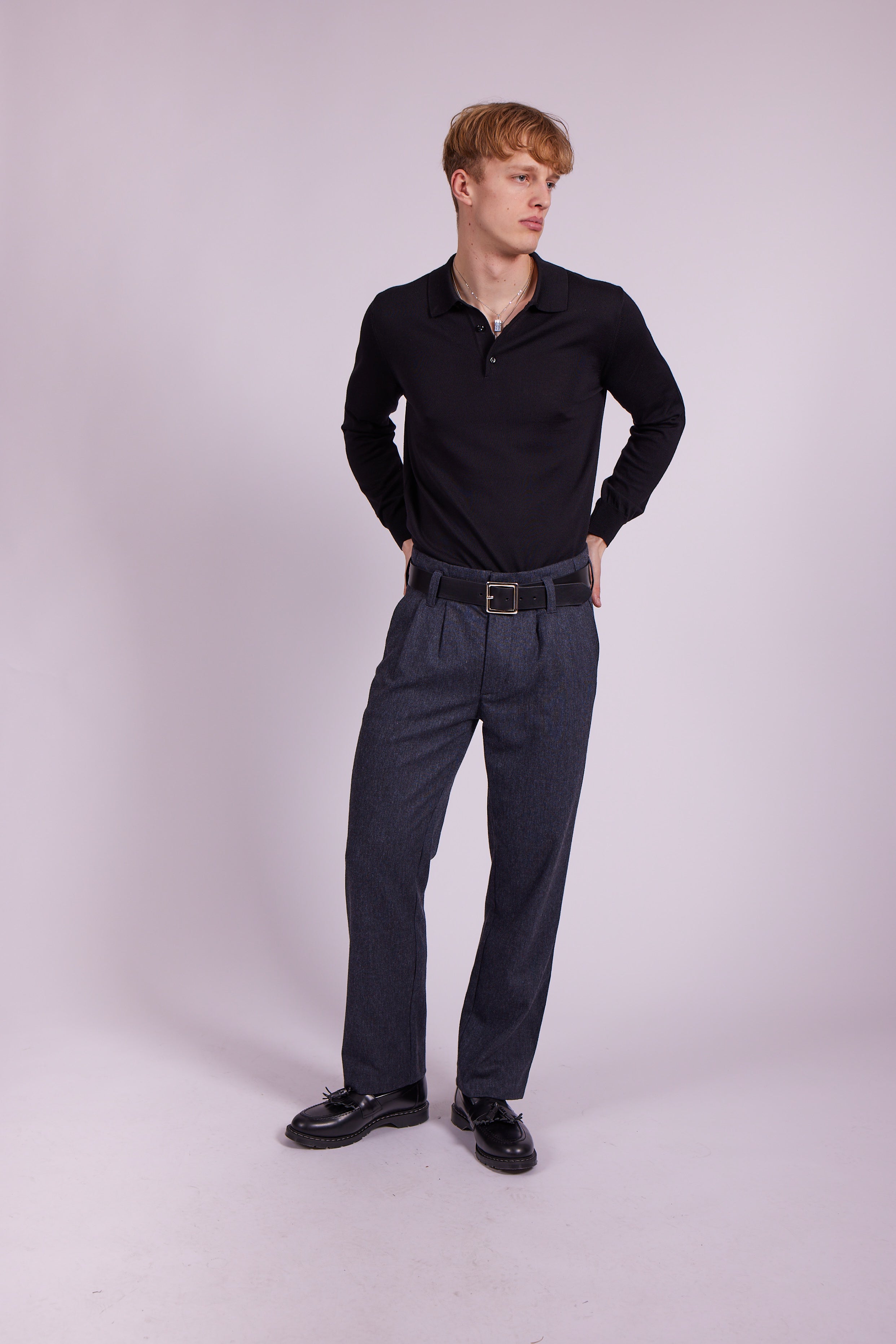 Bowler Berlin "Gatsby" Hose Schwarz-Blau (high waist & straight leg)