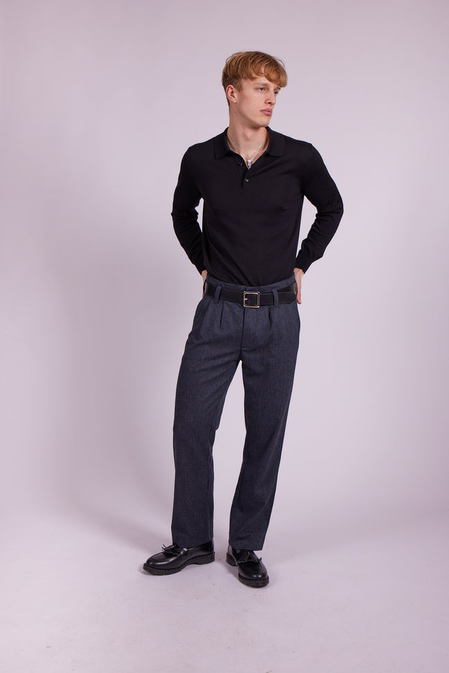 Bowler Berlin "Gatsby" Hose Schwarz-Blau (high waist & straight leg)