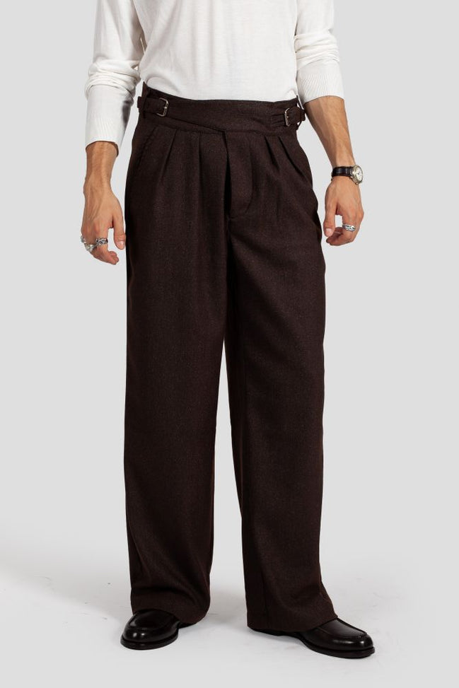 Bowler Berlin Gurkha Hose "Status" Fischgrat Dunkelbraun (Wide Leg)
