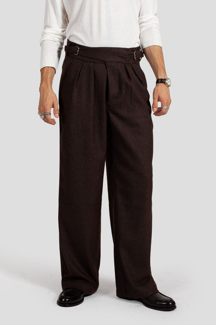 Bowler Berlin Gurkha Hose "Status" Fischgrat Dunkelbraun (Wide Leg)