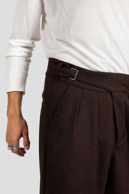 Bowler Berlin Gurkha Hose "Status" Fischgrat Dunkelbraun (Wide Leg)