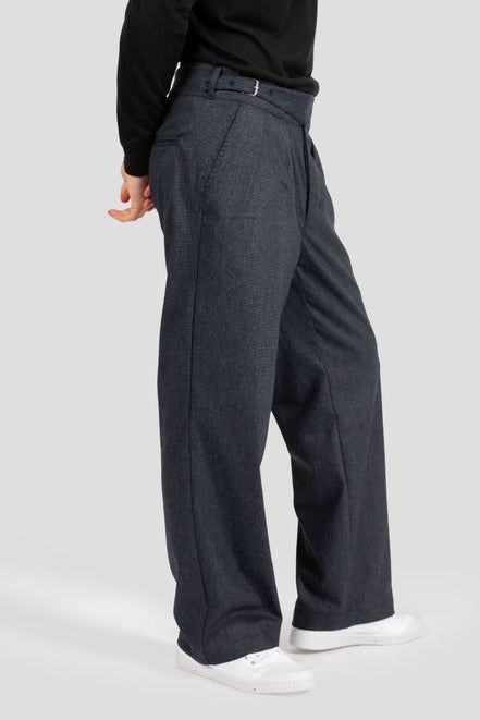 Bowler Berlin Gurkha Hose "Status" Blau Schwarz (Wide Leg)