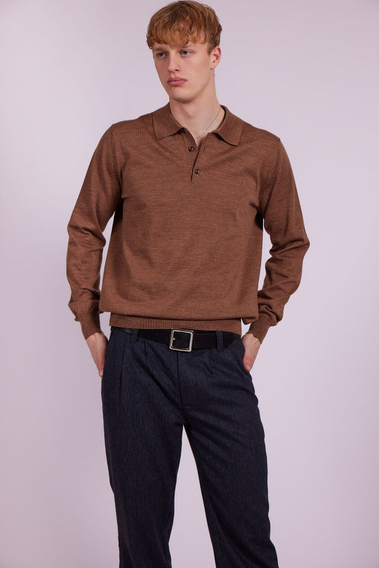 Bowler Berlin Merino Polo braun-meliert