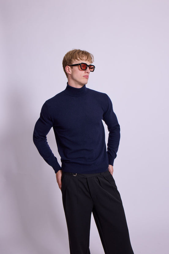 Bowler Berlin "Dolcevita" Merino-Kaschmir Rollkragen Dunkelblau