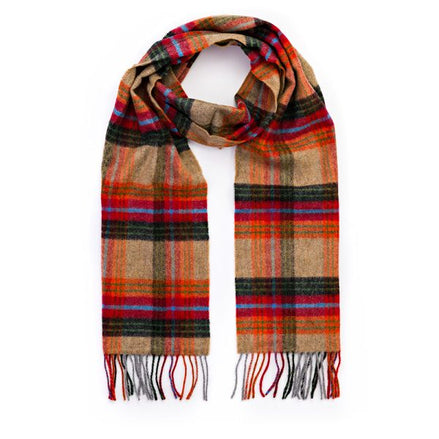 Irischer Wollschal Lang Beige, Orange, Rot, Charcoal Plaid