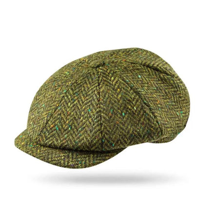 Hanly "Tweed Schiebermütze" Moss-Grün Fischgrat