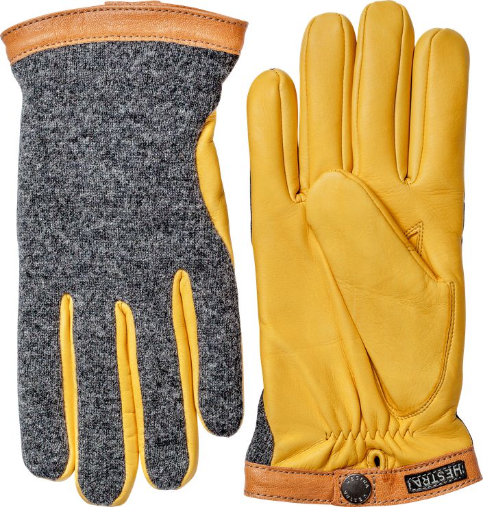 Hestra Deerskin Wool Tricot Charcoal - Natural Yellow