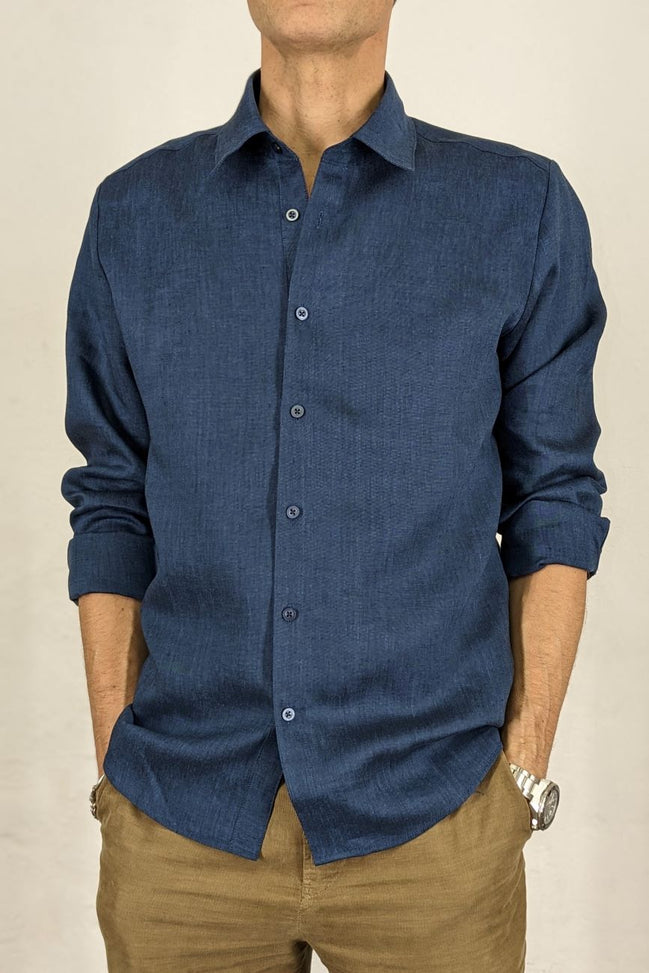 Director´s Cut Hemd "Wilson" Leinen Navy