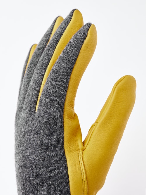 Hestra Deerskin Wool Tricot Charcoal - Natural Yellow