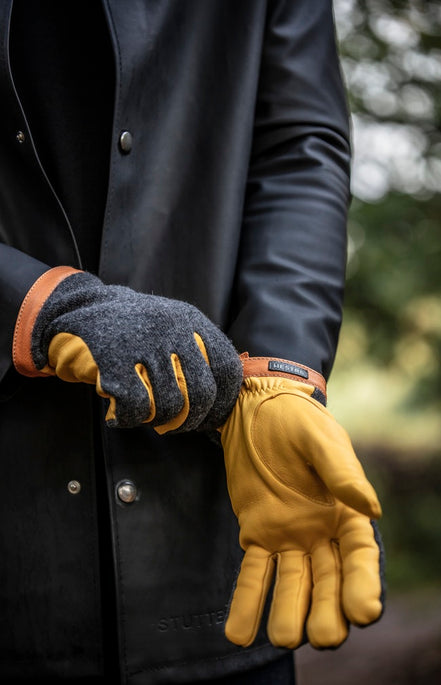 Hestra Deerskin Wool Tricot Charcoal - Natural Yellow