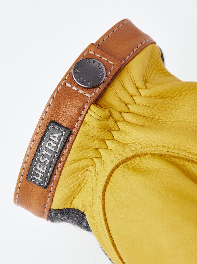 Hestra Deerskin Wool Tricot Charcoal - Natural Yellow