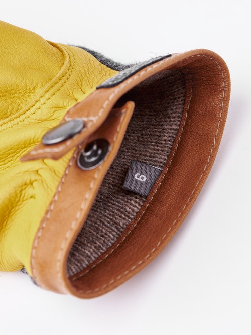 Hestra Deerskin Wool Tricot Charcoal - Natural Yellow