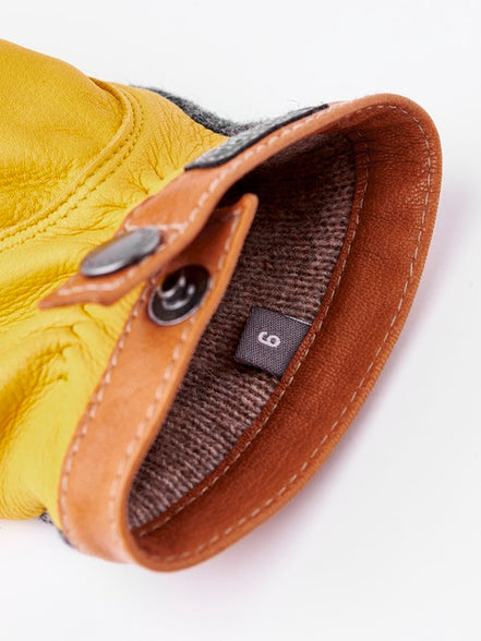 Hestra Deerskin Wool Tricot Charcoal - Natural Yellow